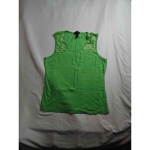 Moda International Tank Top Womens Large Green Knit Lace Trim‎ Scoop Neck Casual